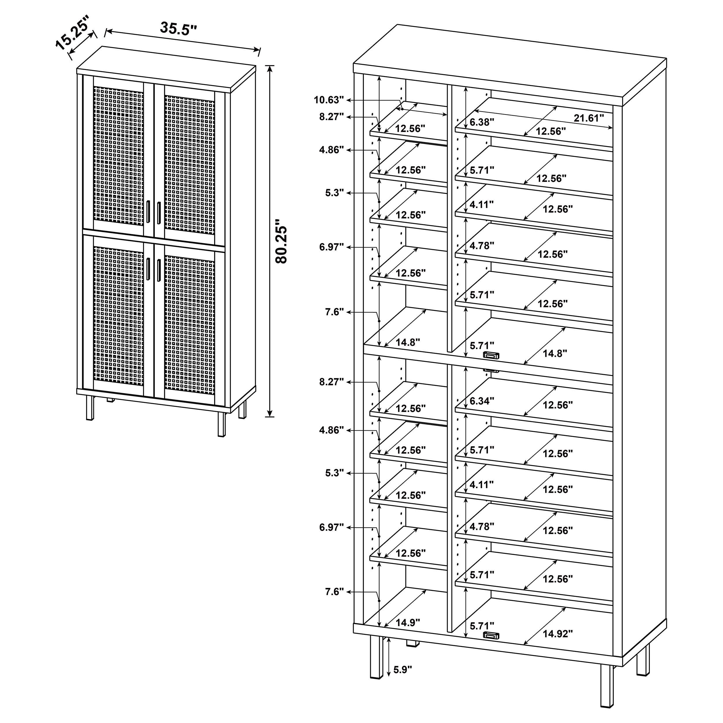 Teller 80-inch 4-door Tall Shoe Storage Cabinet Natural Oak — view 12