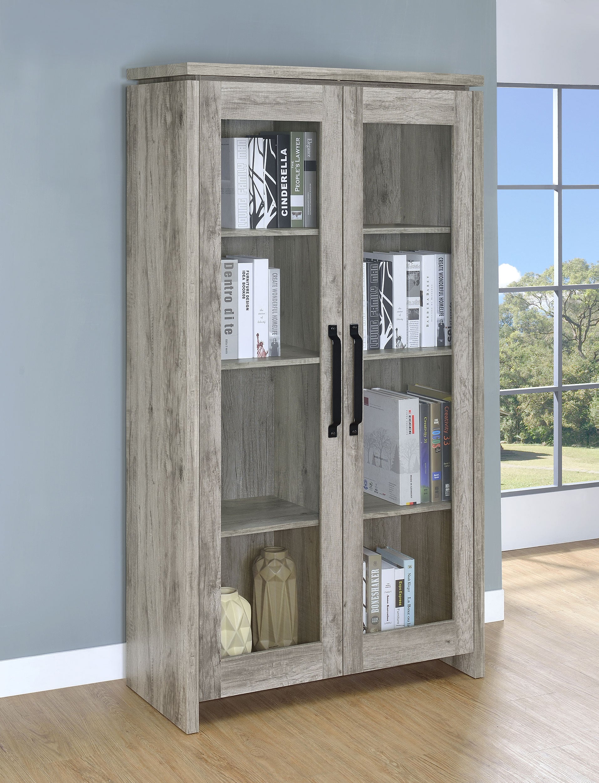 Alejo 2-door Engineered Wood Tall Cabinet Grey Driftwood — view 2