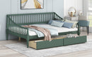 Full Size Daybed with Two Storage Drawers and Support Legs, Green