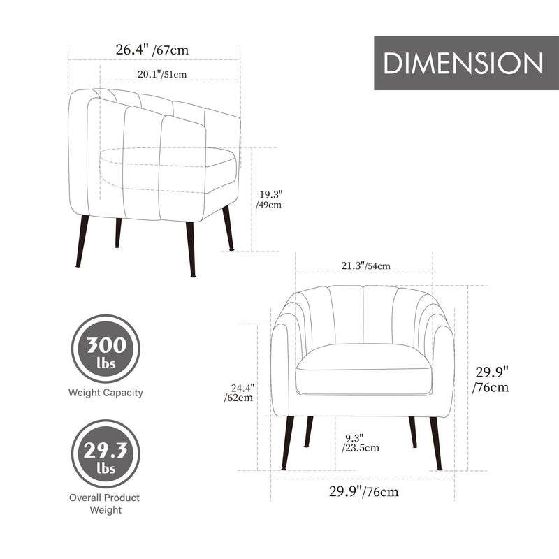 3 Piece Small Living Room Furniture Set, Sofa Loveseat & 2 Armchairs - Ivory