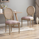 Elegant Dining Chair Set With Cane And Fabric Upholstery