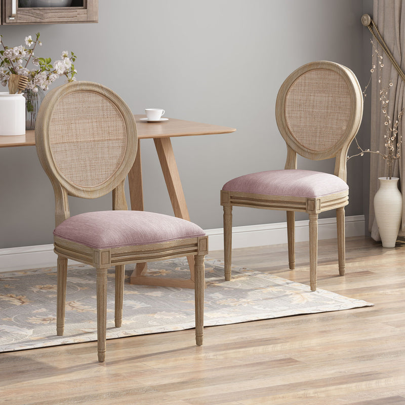 Elegant Dining Chair Set With Cane And Fabric Upholstery