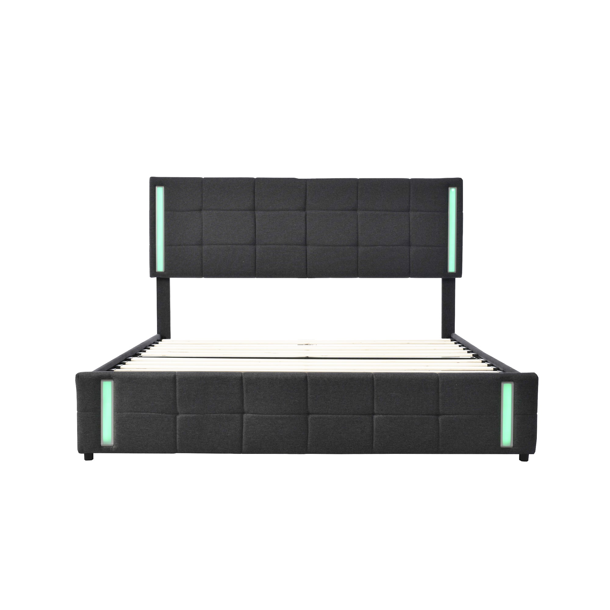 Queen Size Upholstered Platform Bed with LED Lights and USB Charging, Storage Bed with 4 Drawers, Gray(Linen) - Atlantic Fine Furniture Melbourne FL