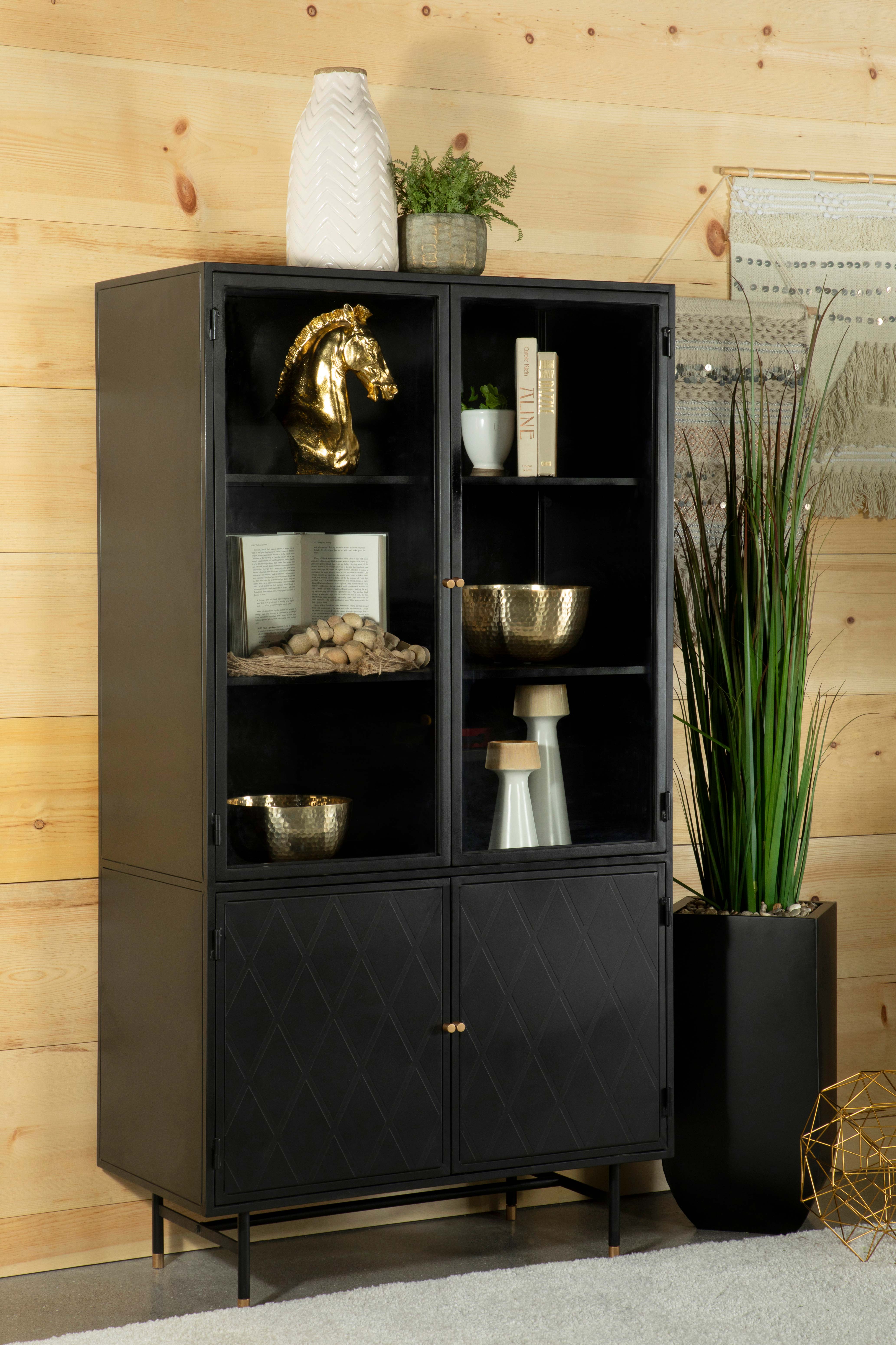Santiago 4-door Metal Tall Storage Cabinet Matte Black — view 2