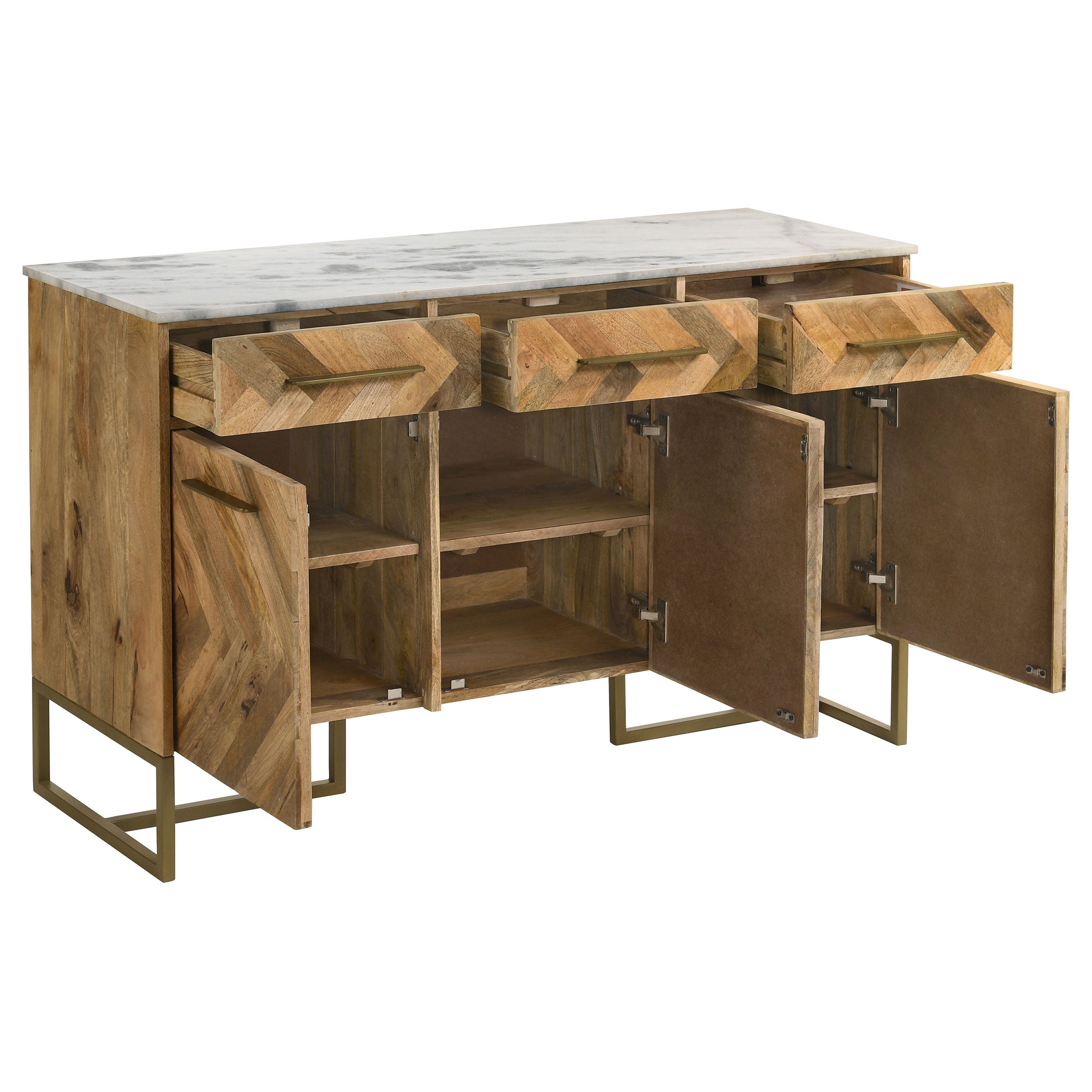 Keaton 3-door Marble Top Herringbone Accent Cabinet Natural — view 3