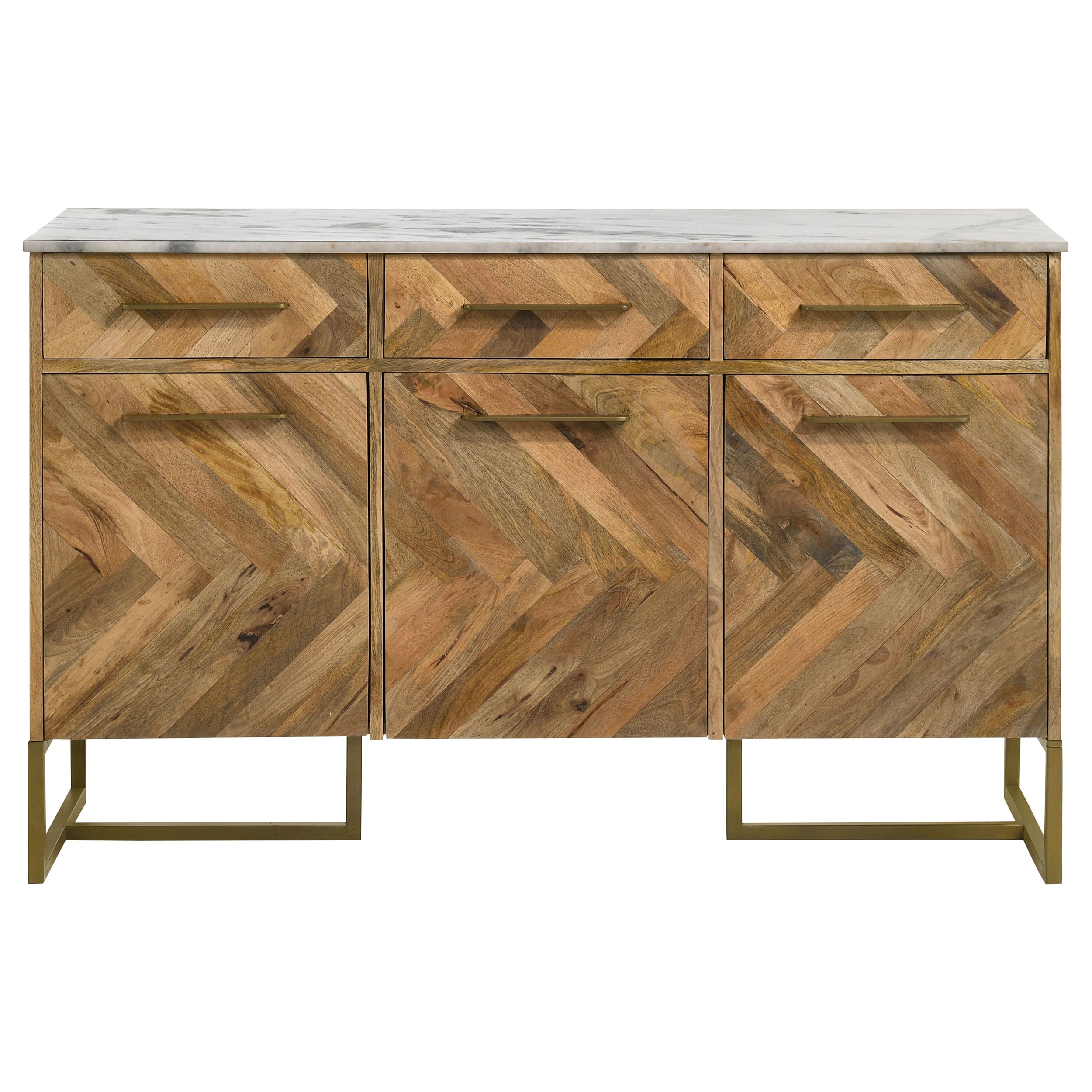 Keaton 3-door Marble Top Herringbone Accent Cabinet Natural — view 4