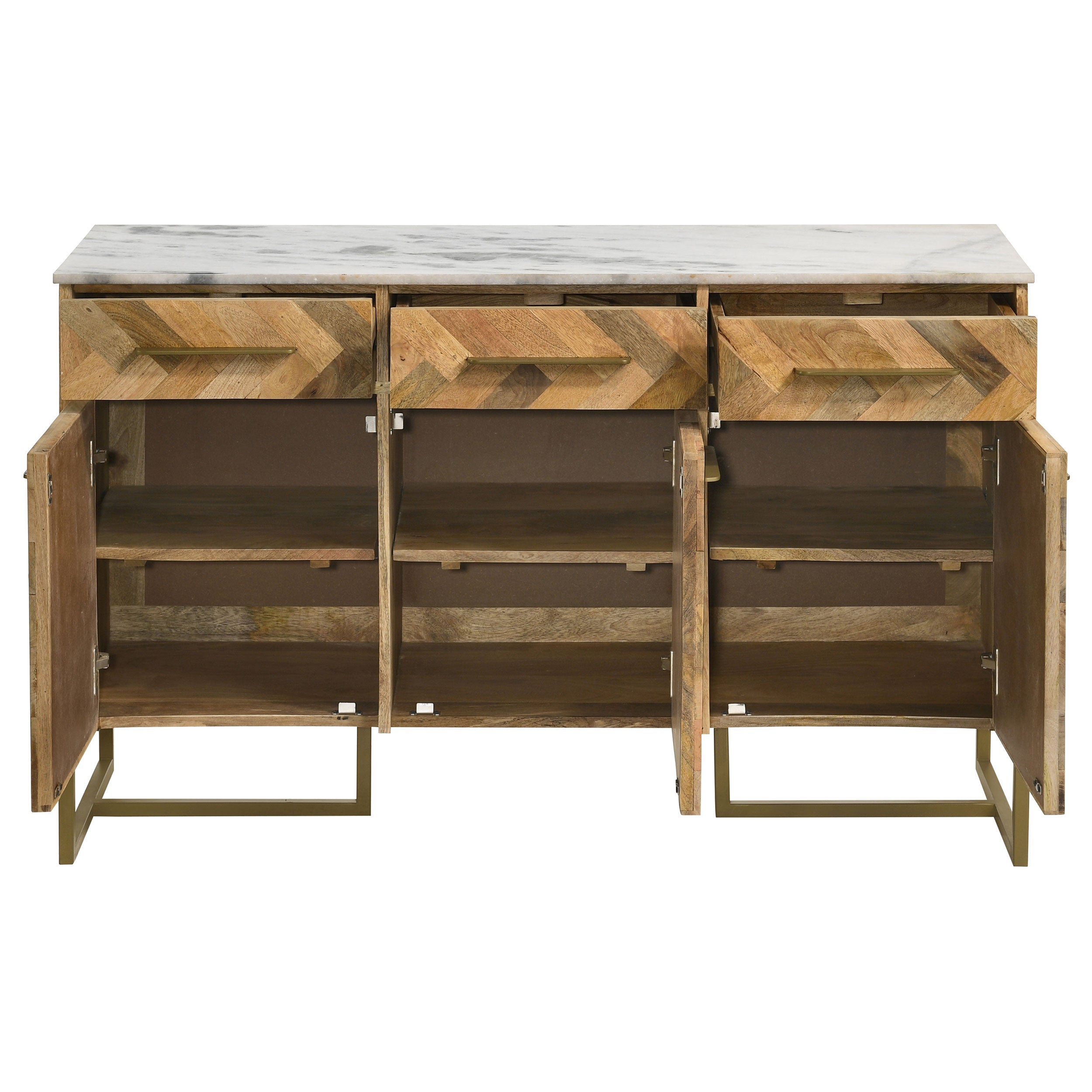 Keaton 3-door Marble Top Herringbone Accent Cabinet Natural — view 5