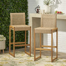 Outdoor Barstool With Rattan Wicker Top (Set of 2) - Brown