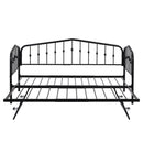 Twin Size Stylish Metal Daybed with Twin Size Adjustable Trundle, Portable Folding Trundle, Black