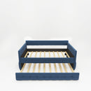 Upholstered Twin Size Daybed Bed Frame (Corner Bed) With Trundle, Velvet Fabric, Studding Design, No Box Spring Required