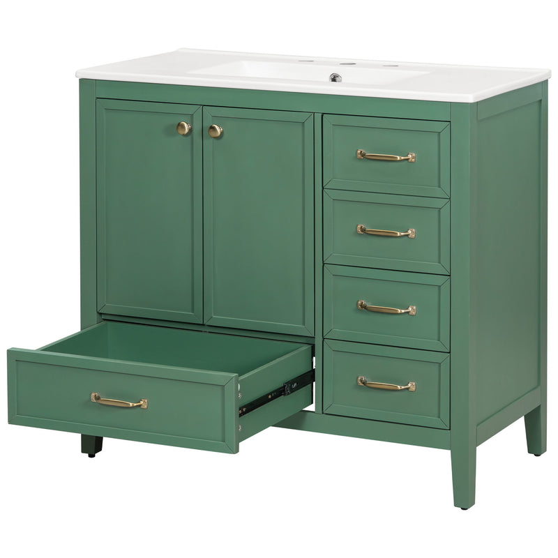Elegant Vintage Bathroom Vanity With Sink And Soft Closing Door, 4 Drawers Of Different Sizes Frame