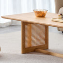 Chinese Style White Solid Wood And Imitation Rattan Coffee Table