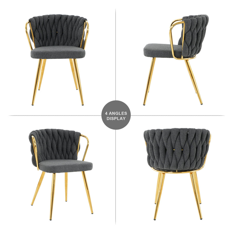 Modern Simple Linen Dining Chair With Plated Metal Legs (Set of 2)