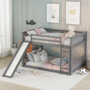 Full over Full Bunk Bed with Slide and Ladder in Grey Color