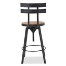Rustic Metal Barstool With Wooden Seat - Black Brush Silver