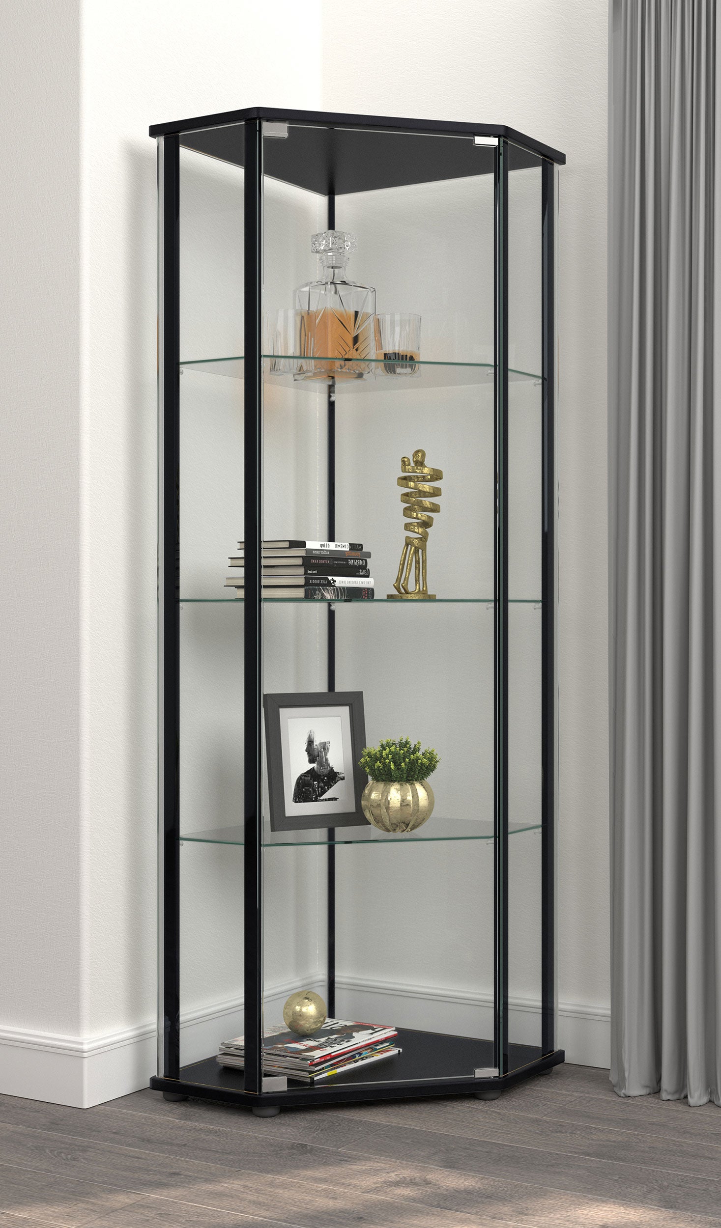 Zenobia 4-shelf Curio Cabinet Display Case Black — view 2