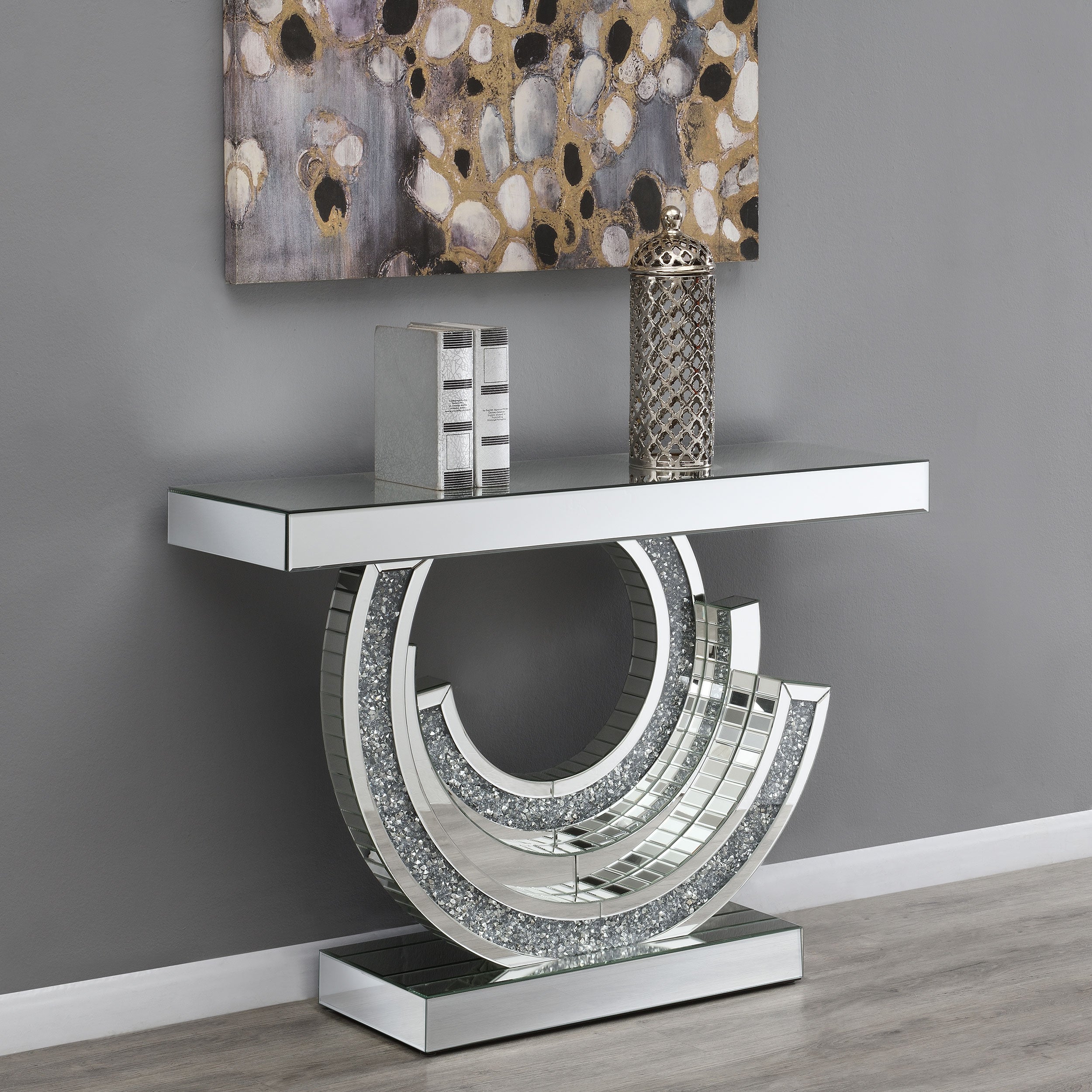 Imogen Sculptural Mirrored Entryway Console Table Silver — view 2
