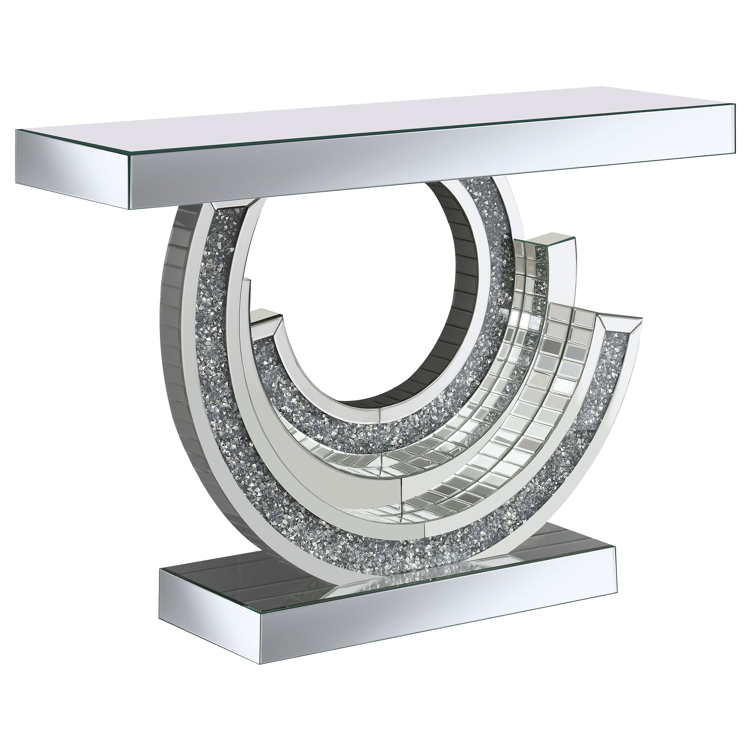 Imogen Sculptural Mirrored Entryway Console Table Silver — view 1
