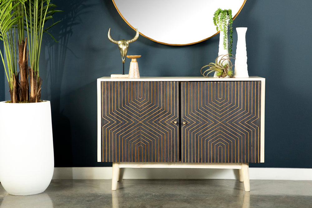 Ixora 2-door Wood Accent Cabinet White Washed and Black — view 2