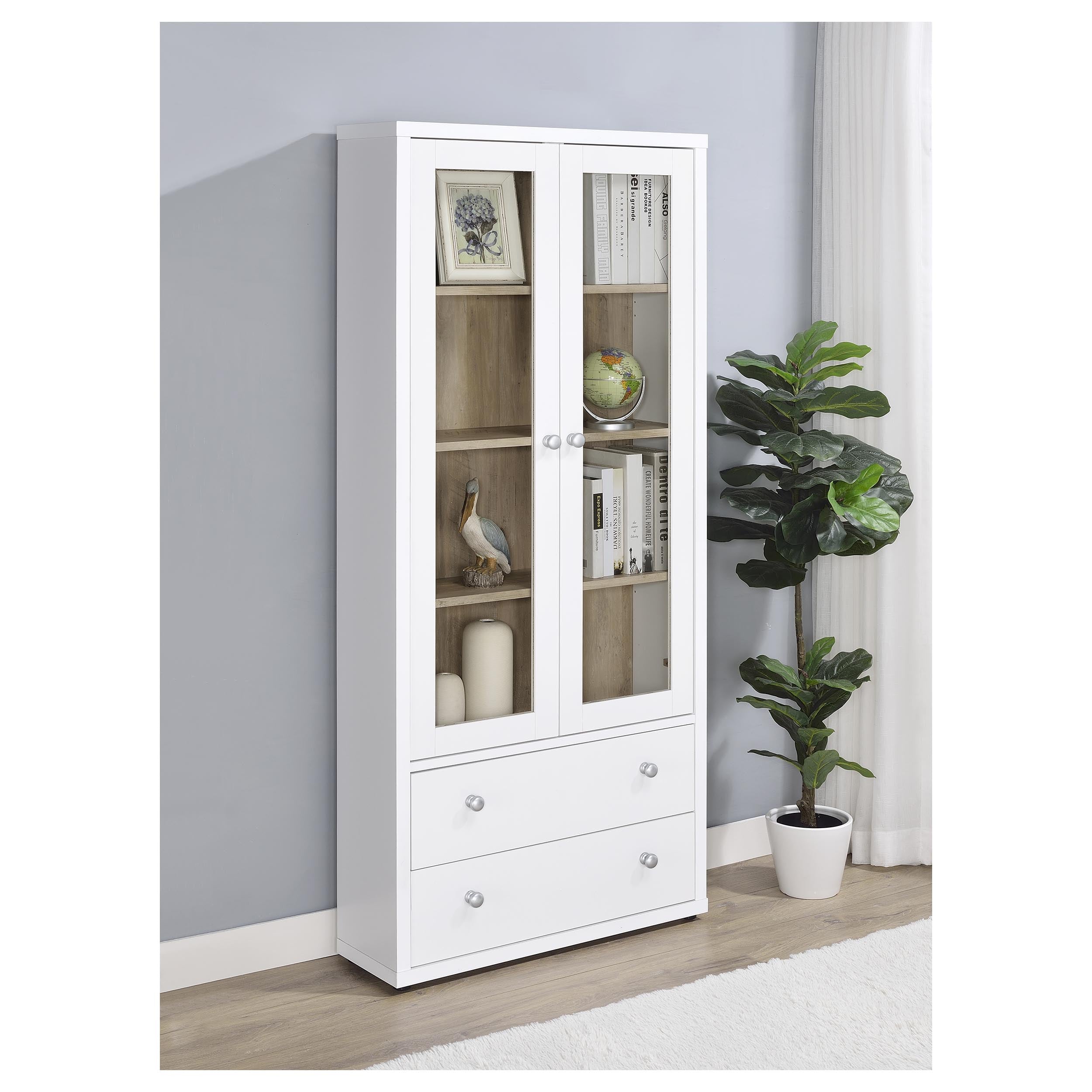 Hawthorne 4-shelf Glass Door Tall Cabinet with Drawers White — view 2