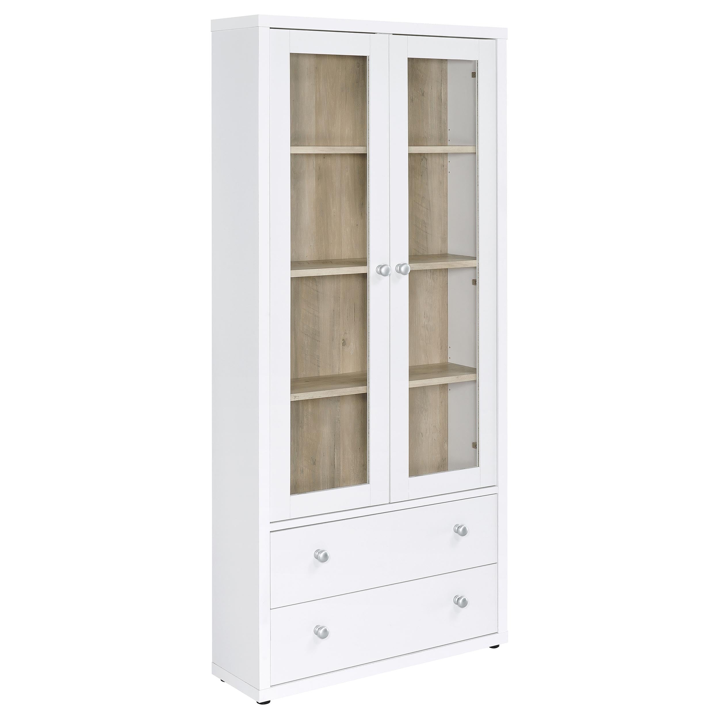 Hawthorne 4-shelf Glass Door Tall Cabinet with Drawers White — view 1