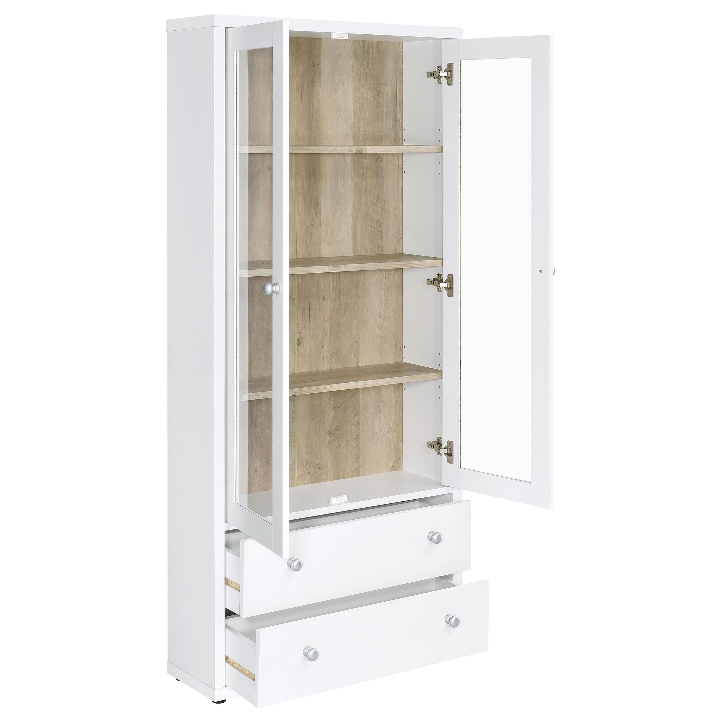 Hawthorne 4-shelf Glass Door Tall Cabinet with Drawers White — view 3