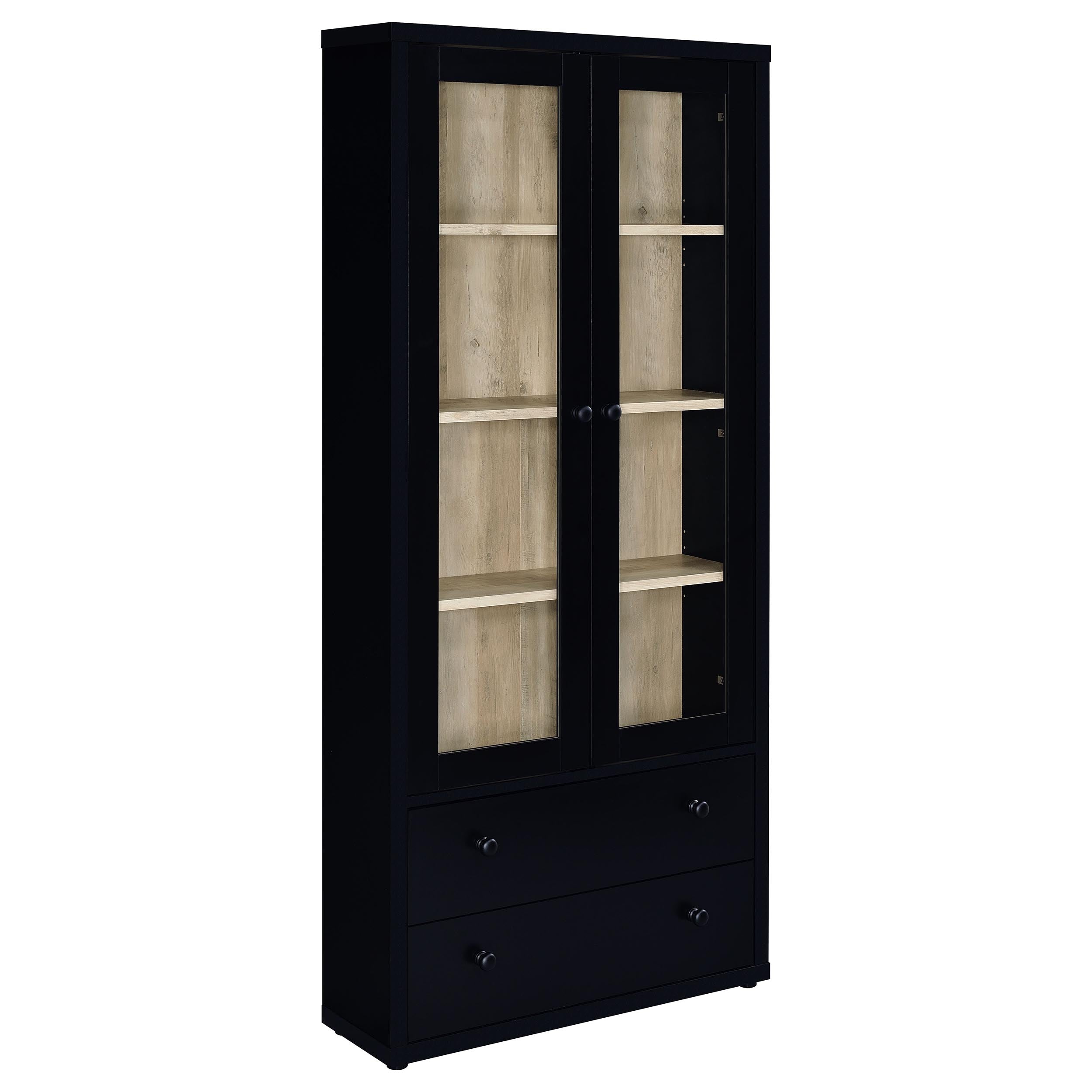 Hawthorne 4-shelf Glass Door Cabinet with Drawers Black — view 1