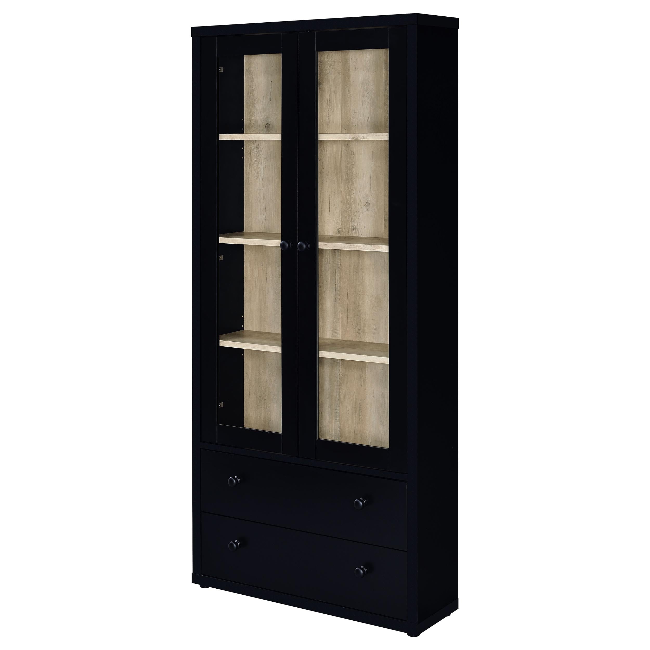 Hawthorne 4-shelf Glass Door Cabinet with Drawers Black — view 5