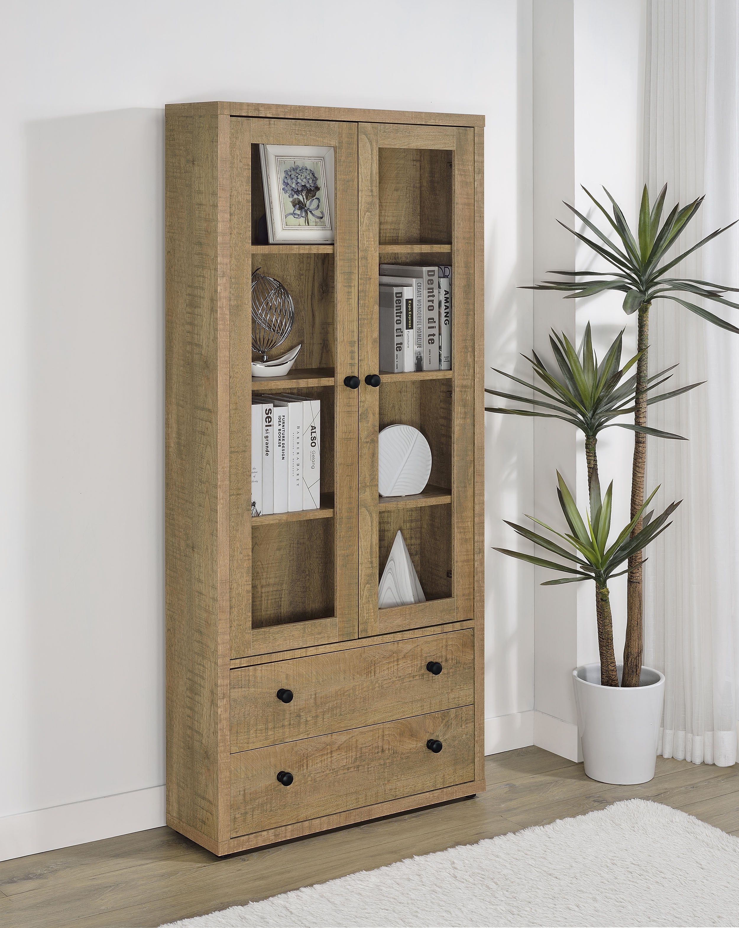 Hawthorne 4-shelf Glass Door Tall Cabinet with Drawers Mango — view 2