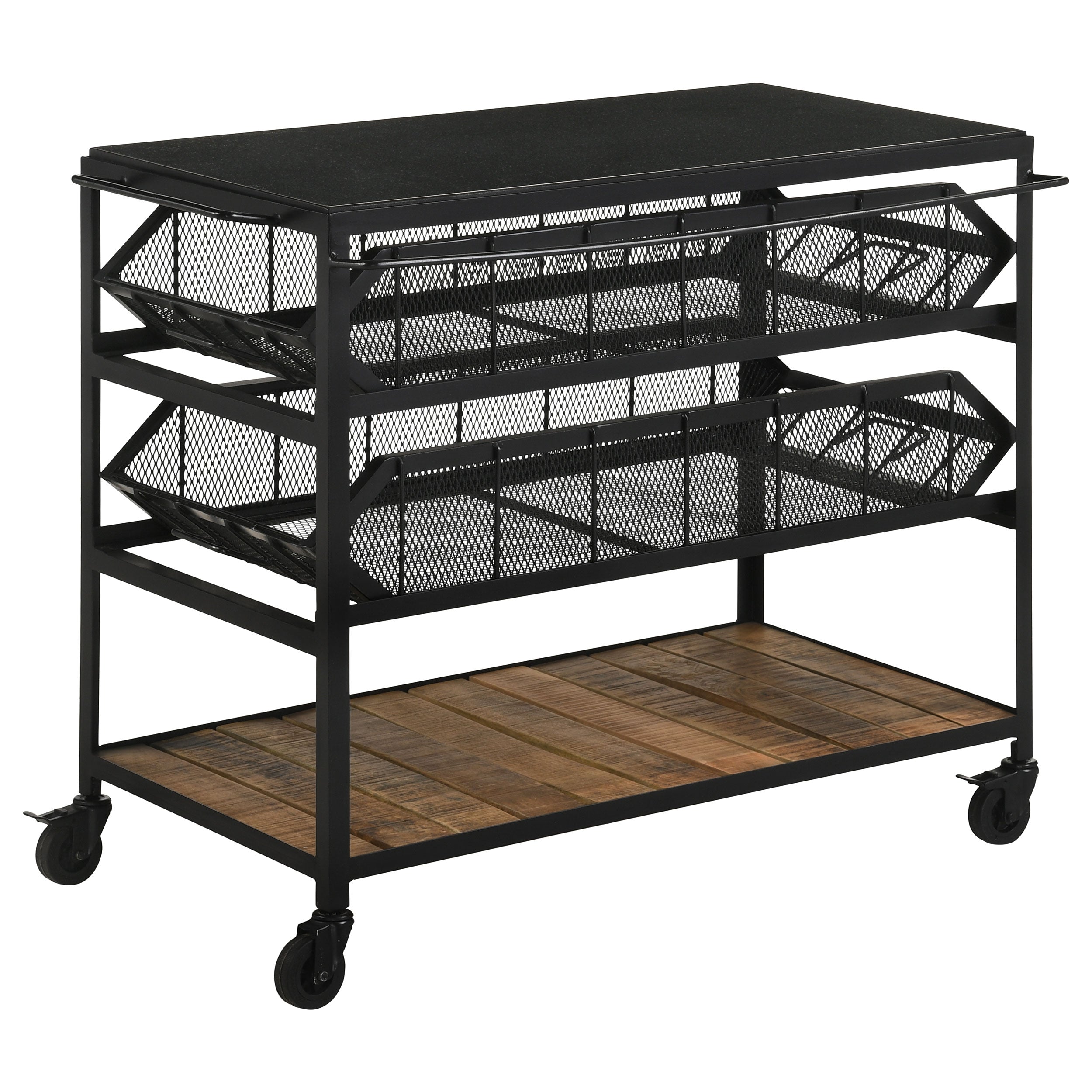 Evander Marble Top Kitchen Cart with Removable Shelves Black — view 1