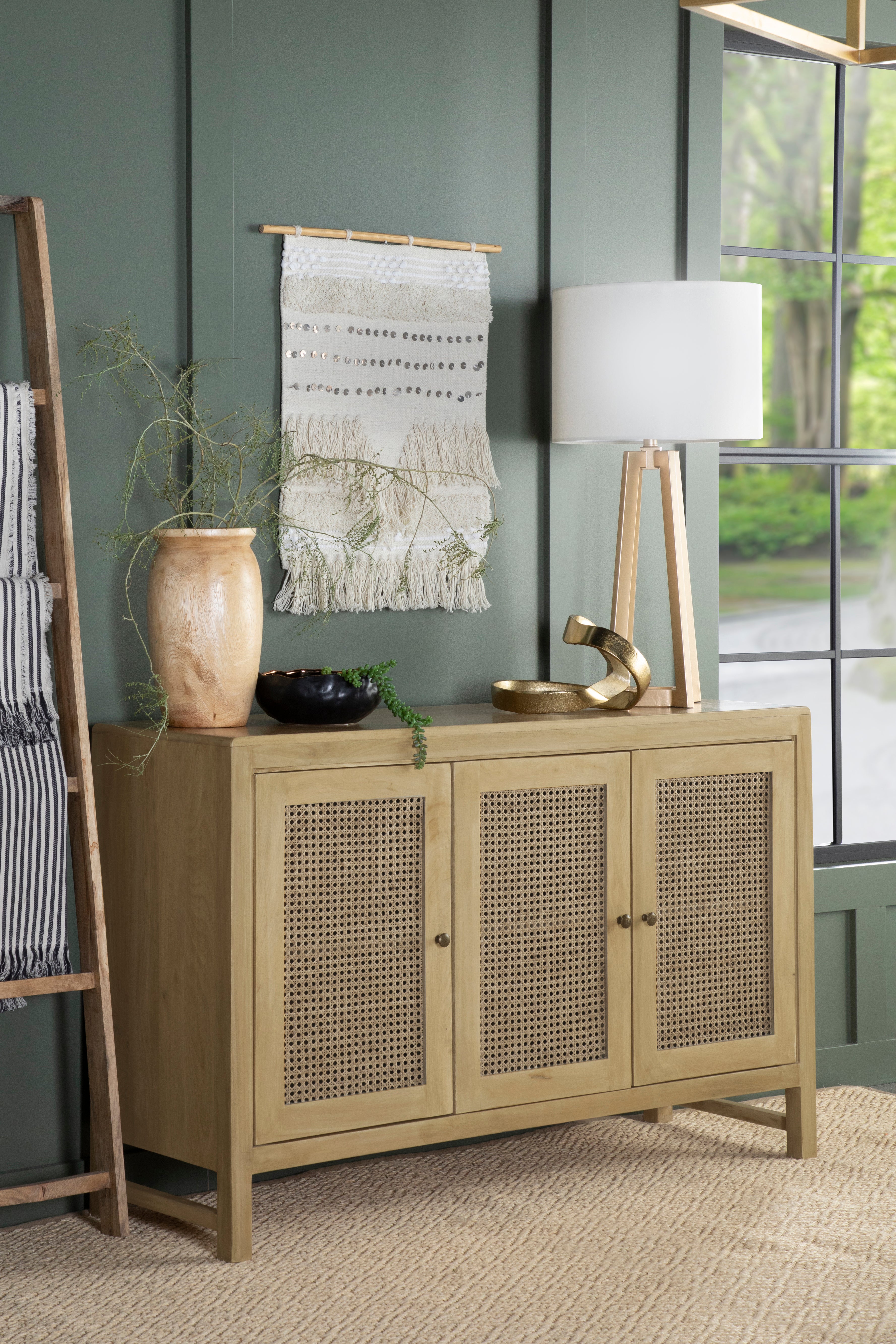 Zamora 3-door Wood Accent Cabinet with Woven Cane Natural — view 2