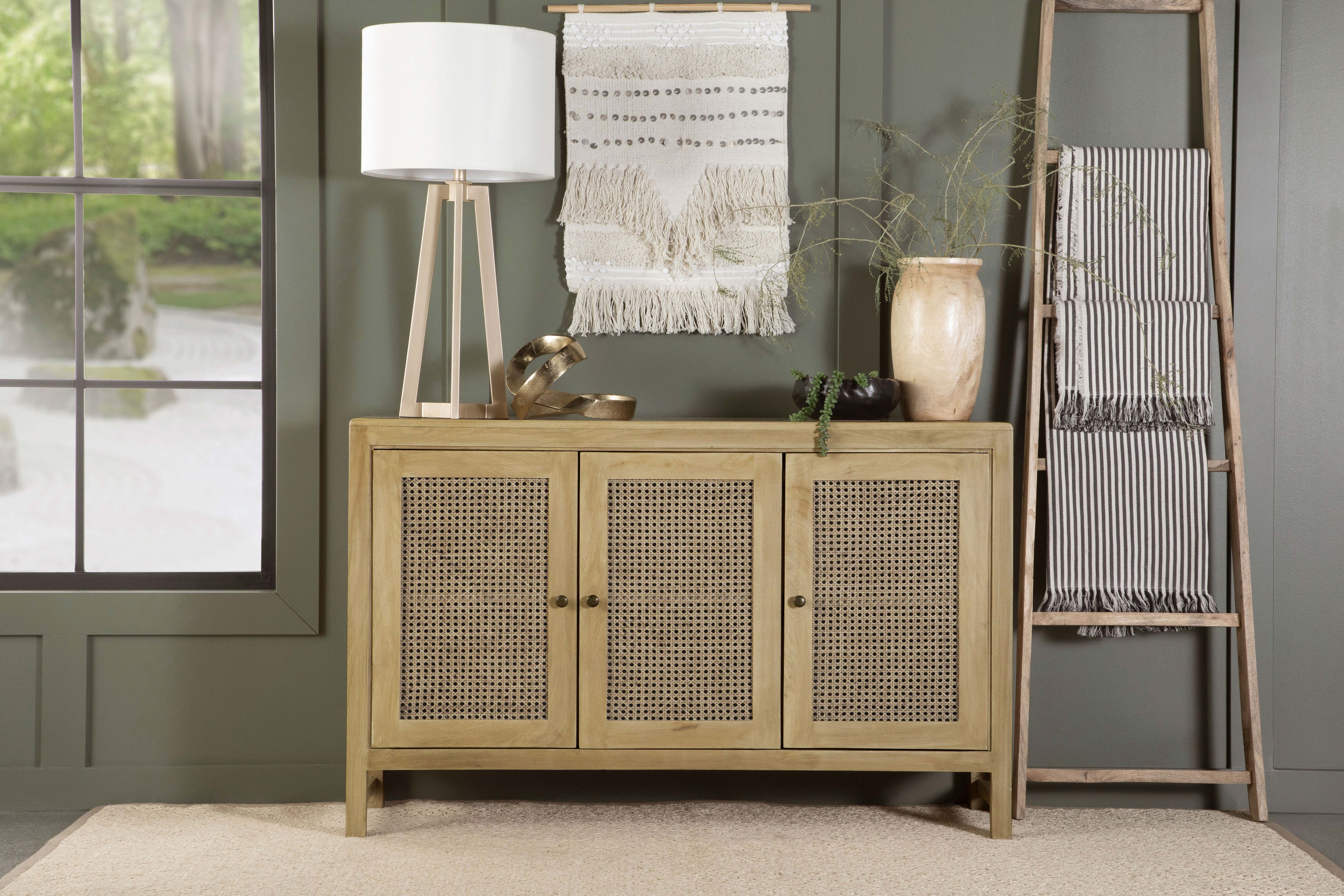 Zamora 3-door Wood Accent Cabinet with Woven Cane Natural — view 13