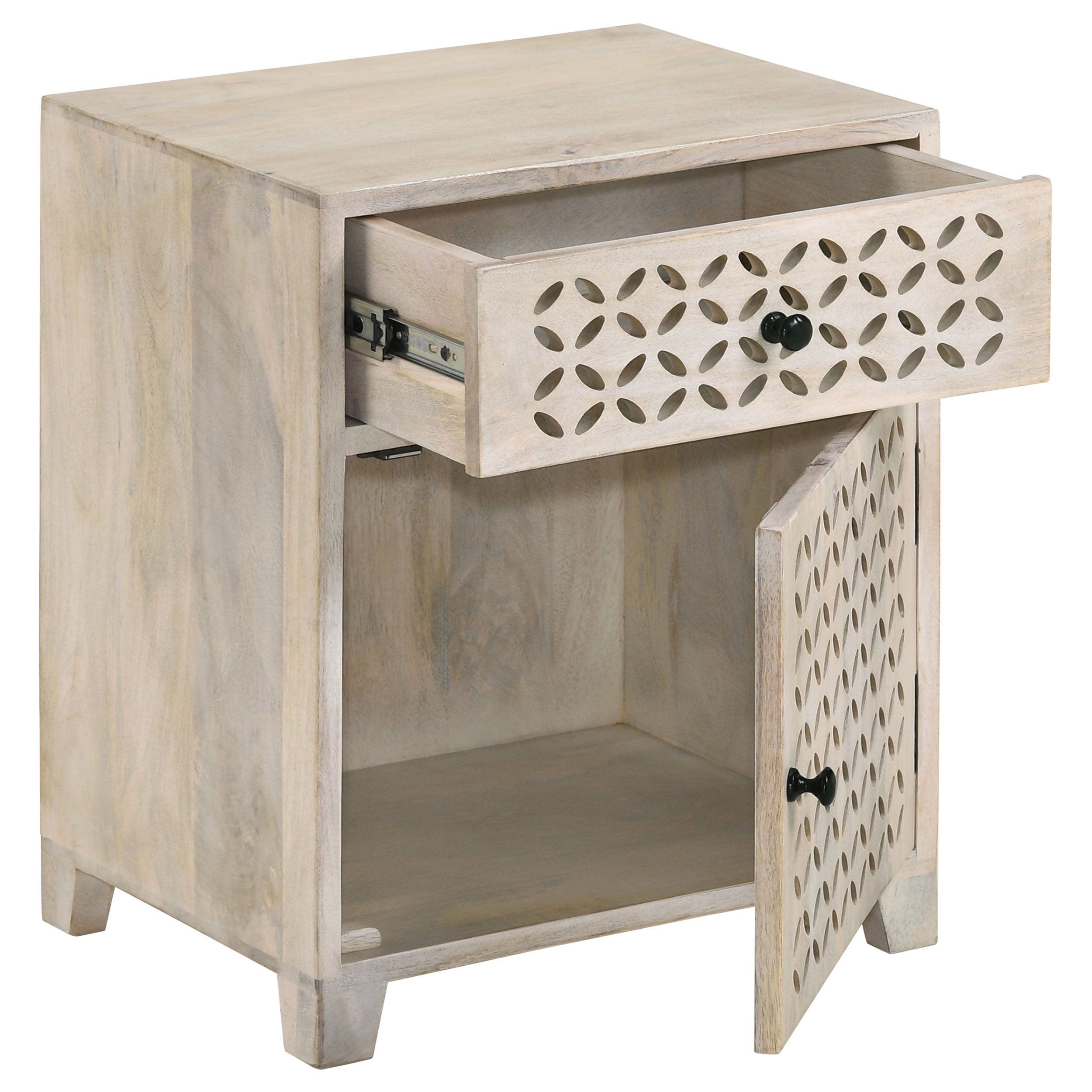 August 1-drawer Trellis Pattern Storage Cabinet White Washed — view 3