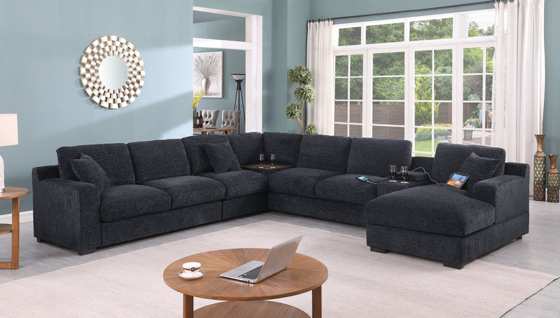 Celine - Chenille Fabric Corner Sectional Sofa With Right-Facing Chaise, Cupholders, And Charging Ports