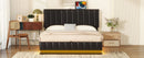 Upholstered Bed With Hydraulic Storage System And LED Light, With Sockets And USB Ports