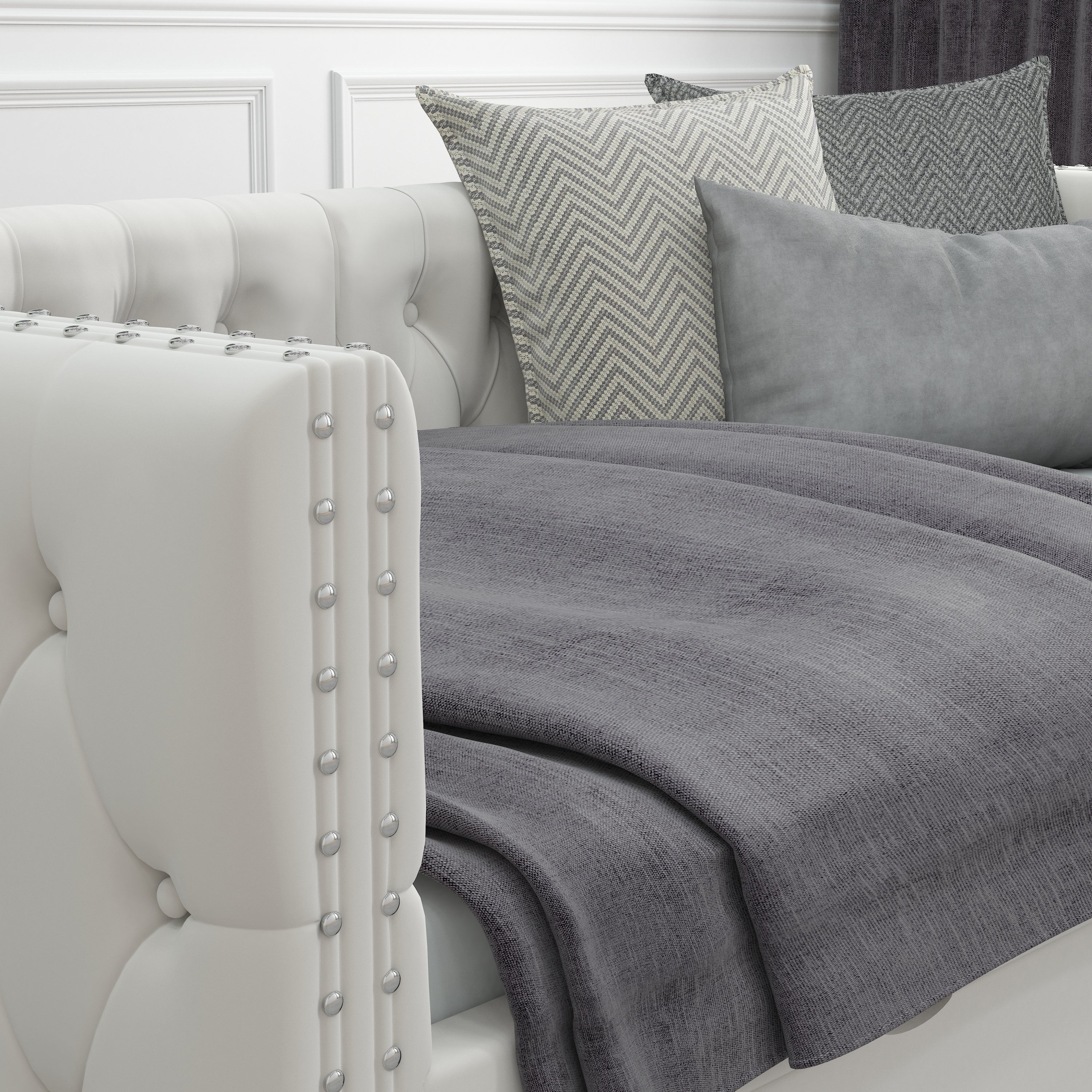 Twin Size Daybed with Drawers Upholstered Tufted Sofa Bed, with Button on Back and Copper Nail on Waved Shape Arms, velvet(79.5"x41.5"x26.5") - Atlantic Fine Furniture Melbourne FL