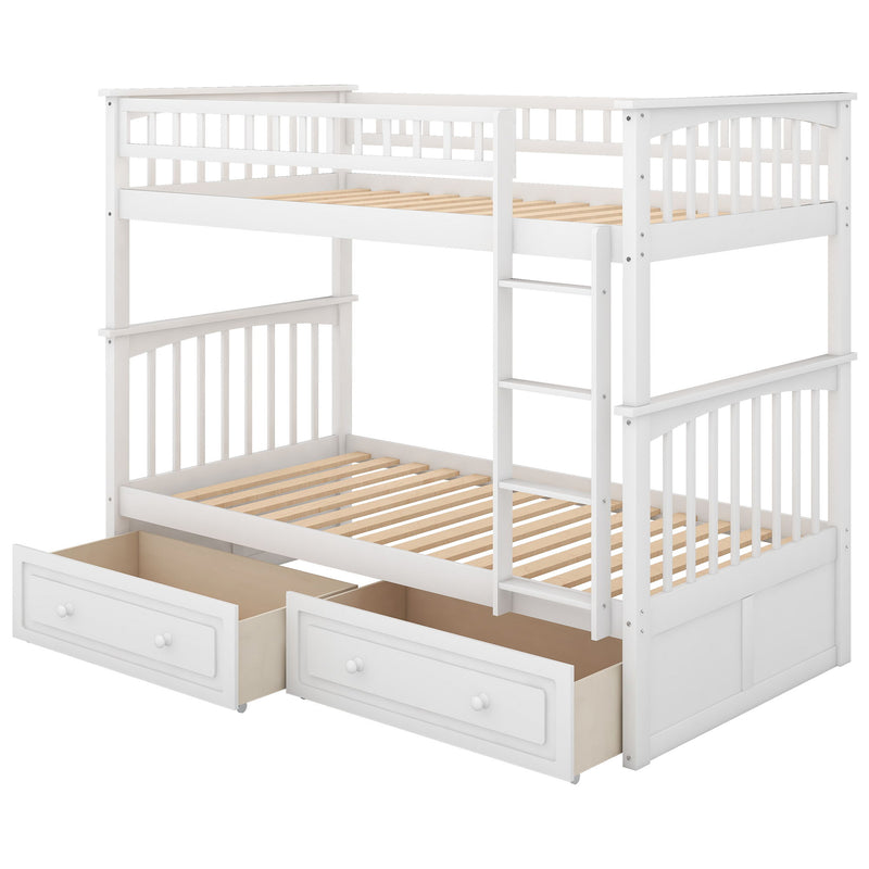 Twin Over Twin Bunk Bed With Drawers, Convertible Beds