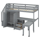 Loft Bed With Stairs, Bookshelf, Drawers, Desk & Wardrobe, Space Saving Multifunctional Furniture