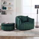 Oversized Velvet Swivel Barrel Accent Chair And Ottoman Set With Storage