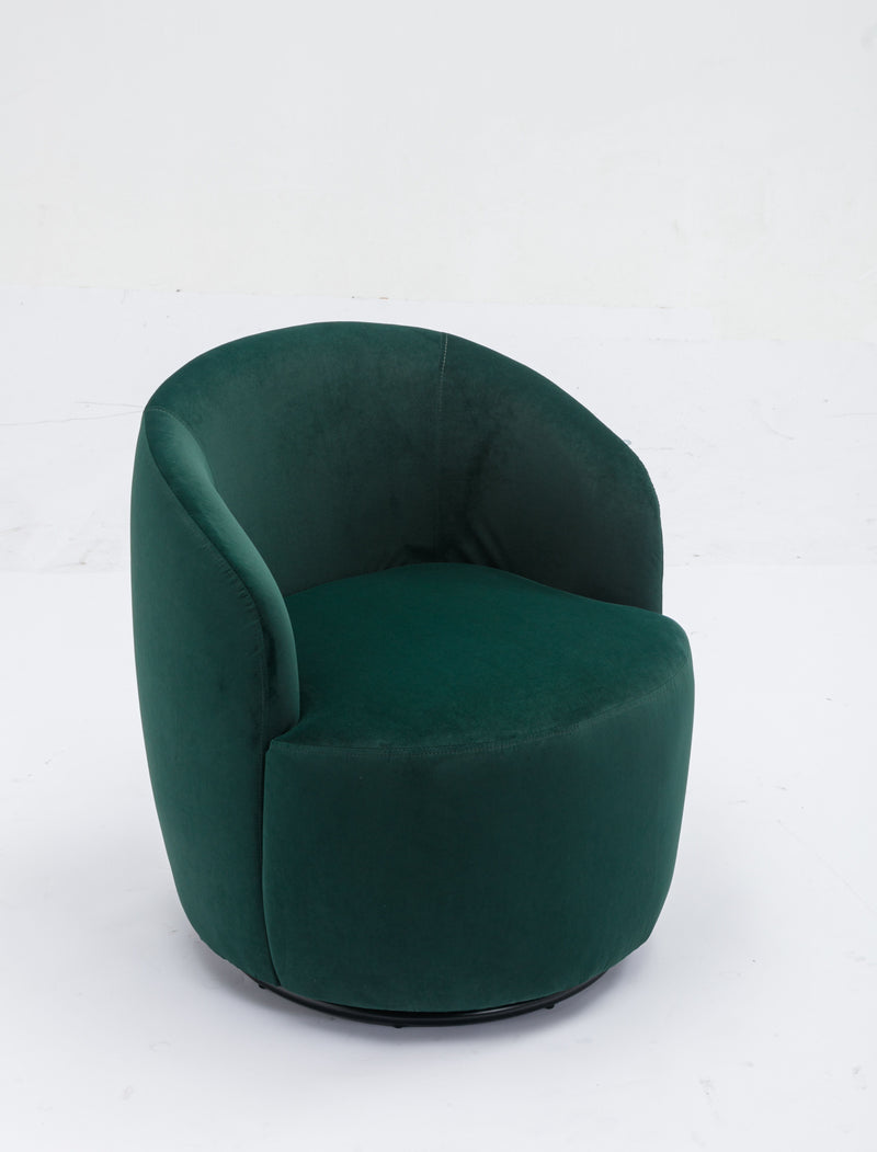 Velvet Fabric Swivel Accent Armchair Barrel Chair With Powder Coating Metal Ring