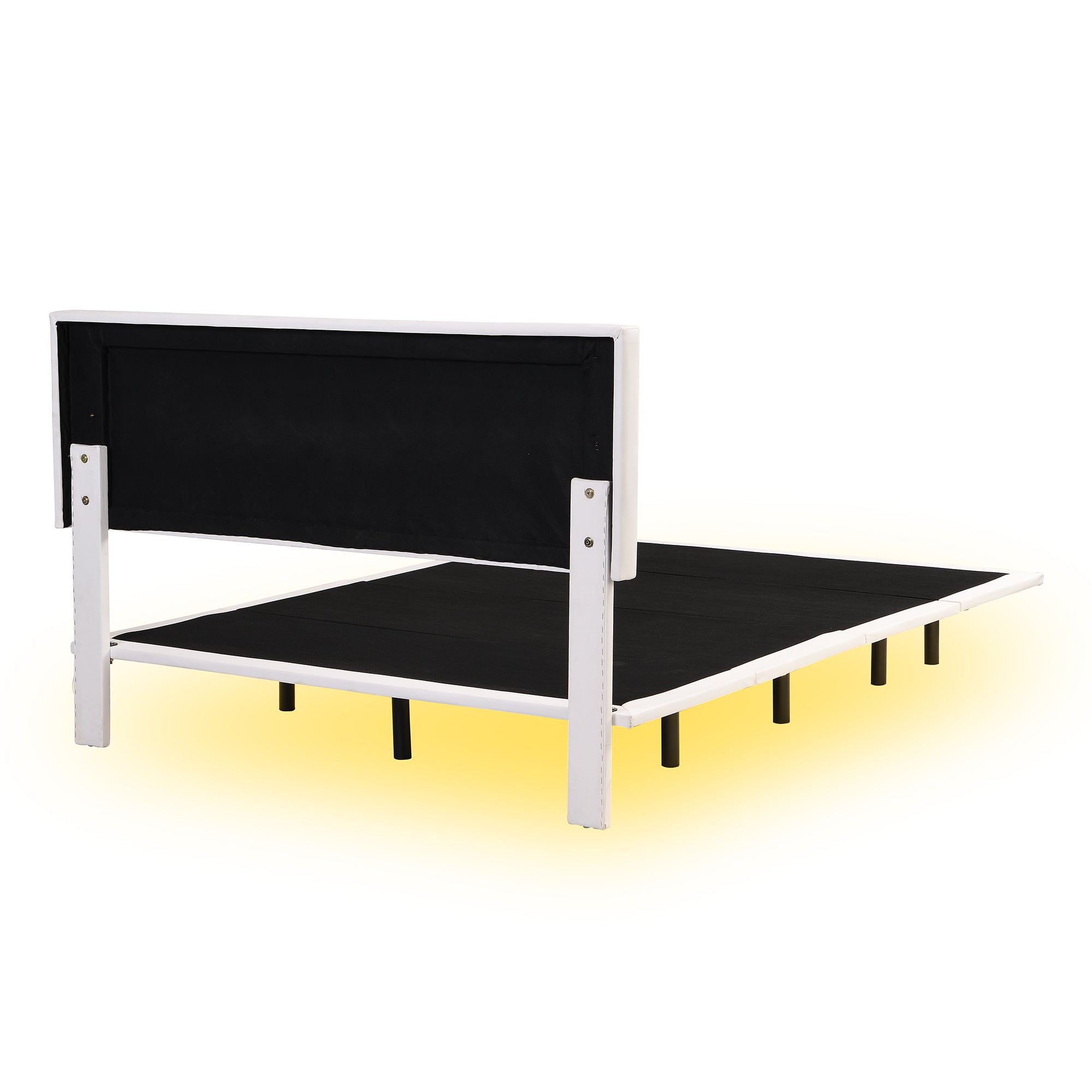 Queen Size Floating Bed Frame with Motion Activated Night Lights,Modern PU Upholstered Button Tufted Platform Bed Frame,White - Atlantic Fine Furniture Melbourne FL