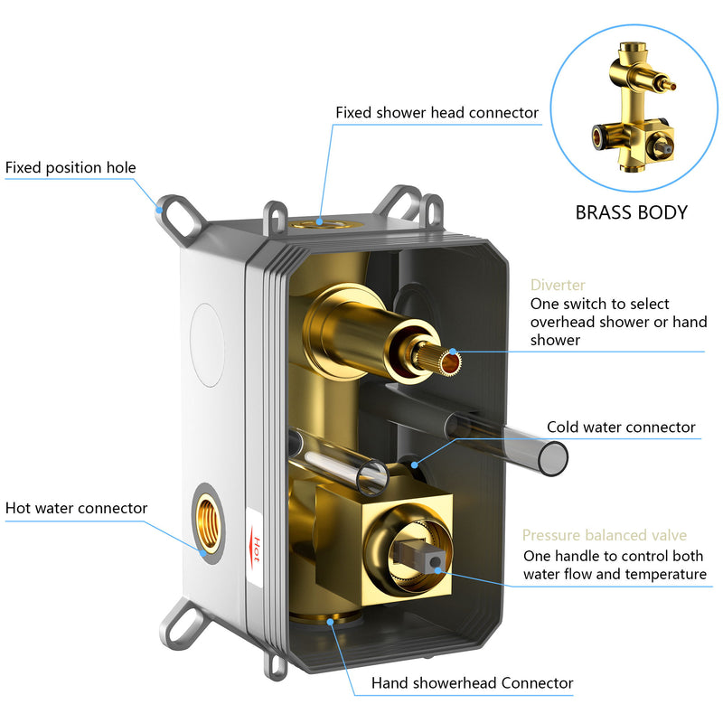 Dual Shower Head System With 12" Wall Mounted Square Rain Shower And Rough In Valve