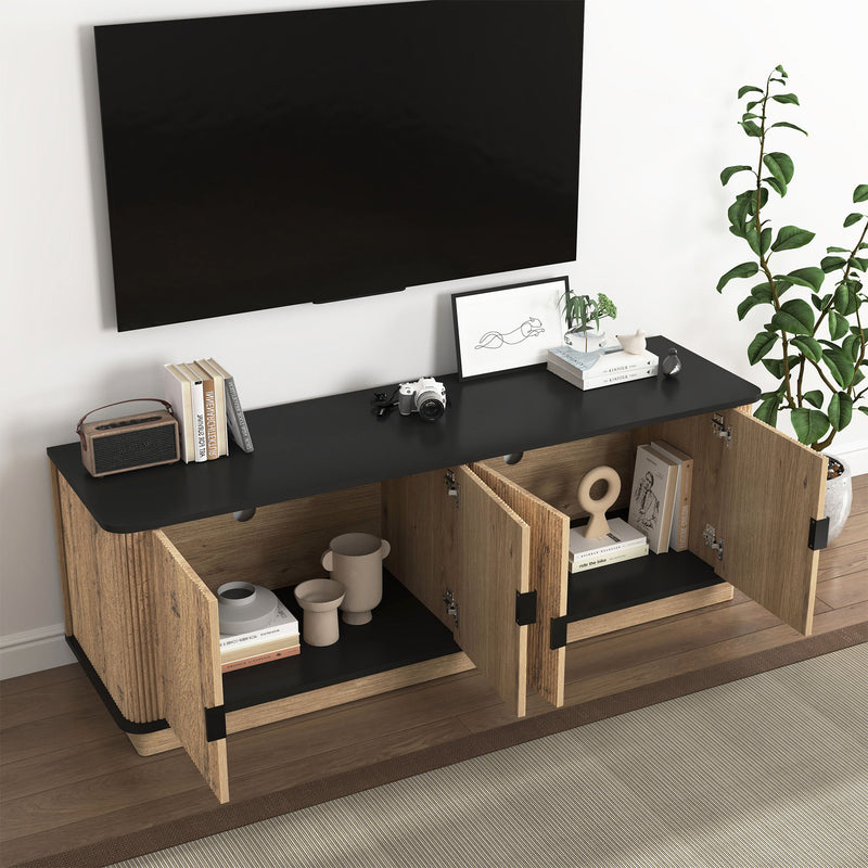 Grain 4 Door TV Cabinet, An Ideal Choice For TV And Item Storage In Modern Homes, A Perfect Blend Of Nordic And Modern Minimalist Styles - Black