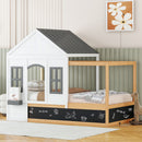 Twin Size House Shaped Canopy Bed with Black Roof and White Window,Blackboard and Little Shelf, White(Old SKU: WF294051AAK)