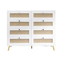 8 Drawers Chest Of Drawers With Rattan Drawer Face Golden Legs And Handles - White