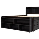 Full Bed with Bookcase Headboard, Under bed Storage Drawers and Bed End Storage Case,Espresso