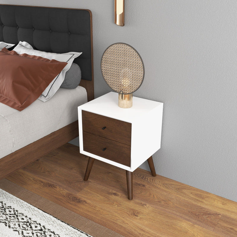 Caroline - Mid-Century Modern Style White Night Stand 2 Drawer