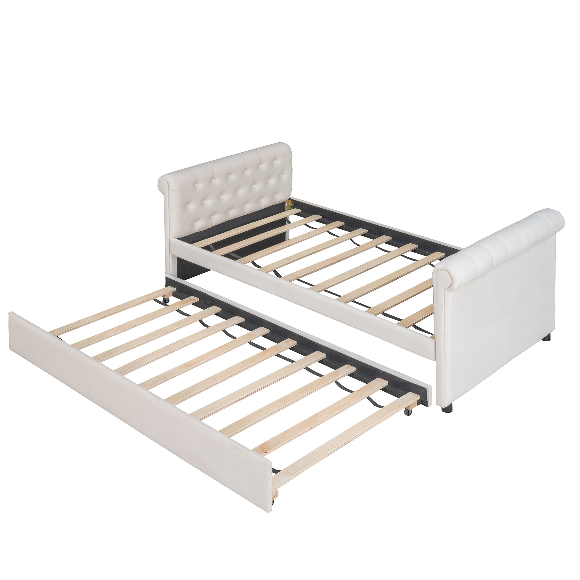 Twin Size Upholstered daybed with Trundle, Wood Slat Support, Beige(OLD SKU :LP000116AAA) - Atlantic Fine Furniture Melbourne FL