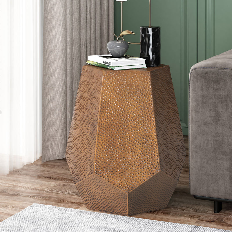 Modern Hammered Iron Geometric End Table