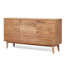 Boho Handcrafted 3 Door Sideboard, Carved Texture & Artisanal Charm - Natural